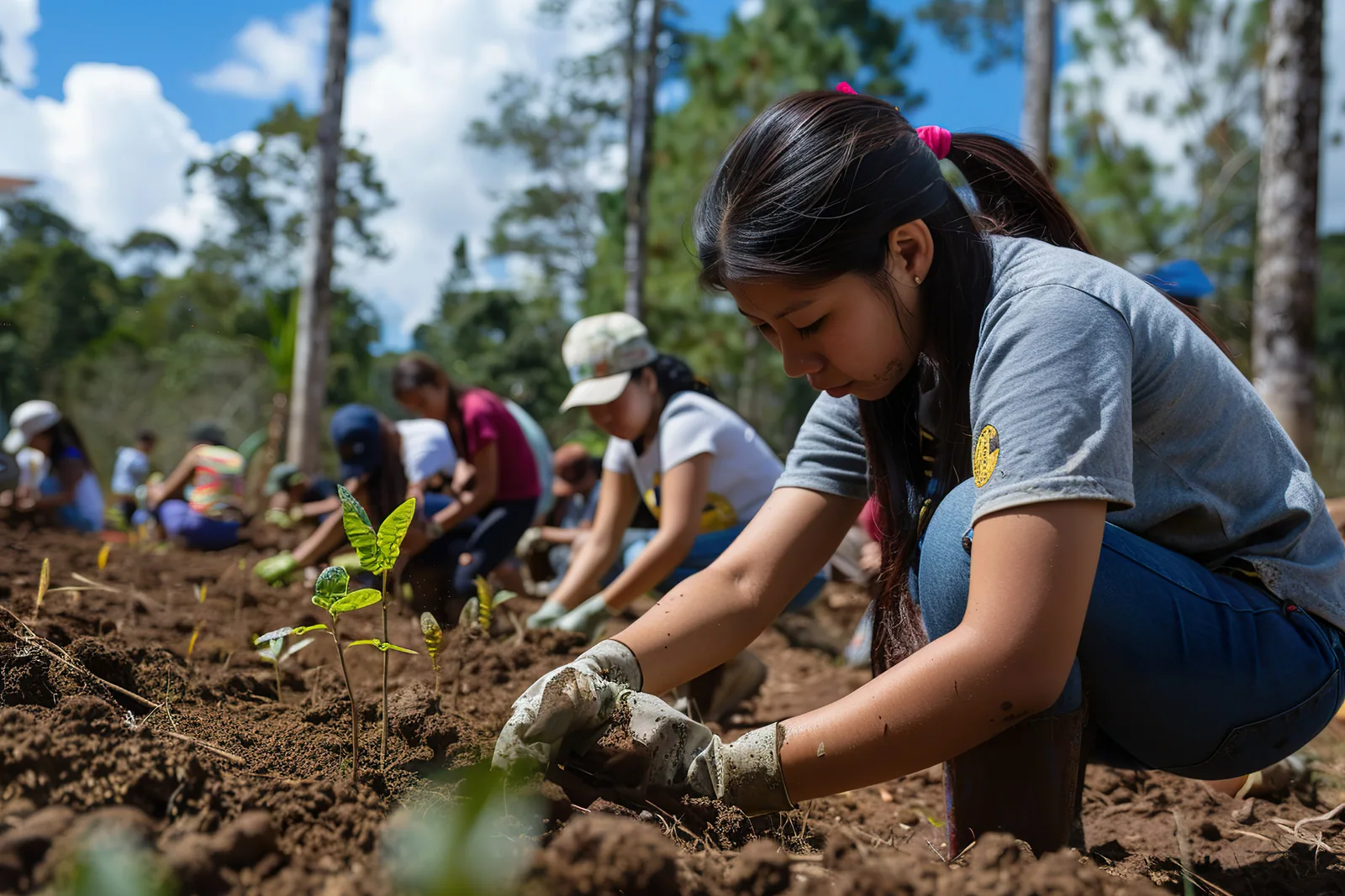 Volunteers connecting with a local farmer